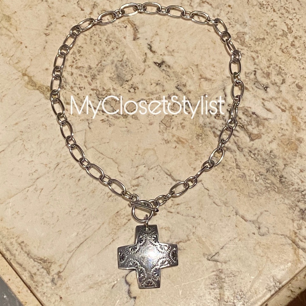 Sterling Silver Modern Celtic Cross Toggle Necklace 925 VINTAGE unisex - Picture 1 of 5